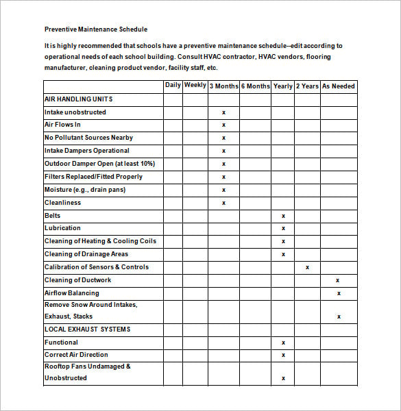 19+ Preventive Maintenance Checklist Template Excel DocTemplates