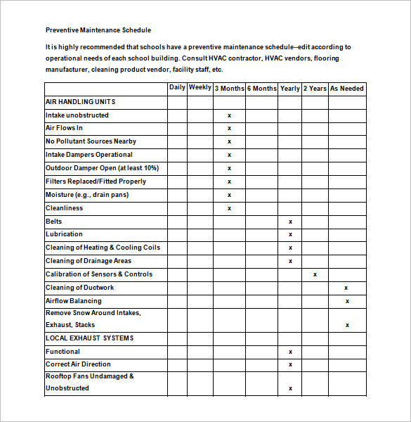 40+ Preventive Maintenance Schedule Templates Word, Excel, PDF Free