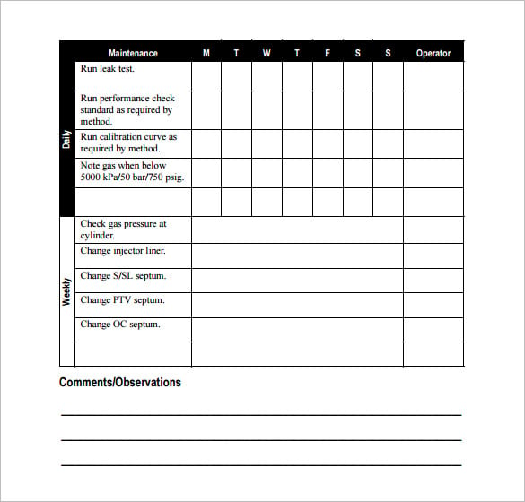 download preventive maintenance schedule template pdf