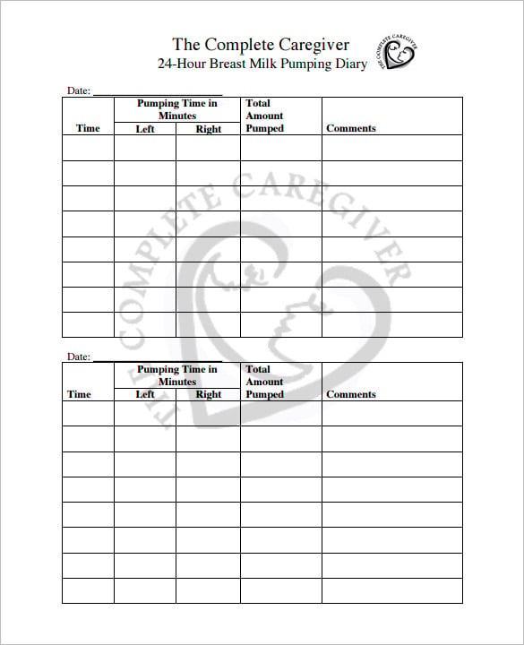 hour breast milk pumping diary schedule template
