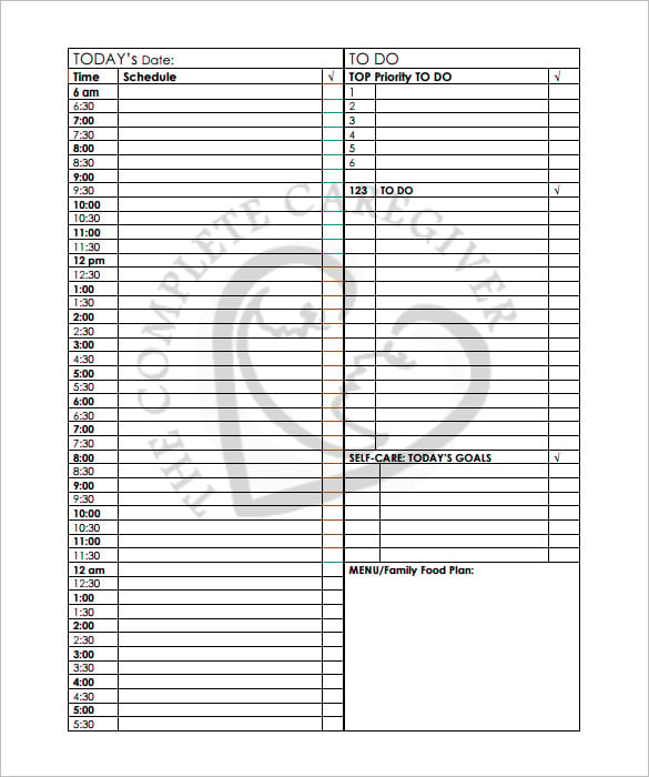 24 hour today planner schedule printable