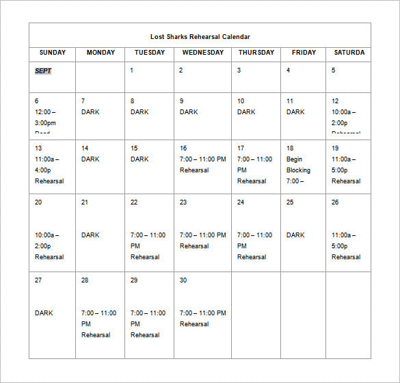 lost sharks rehearsal schedule template word doc