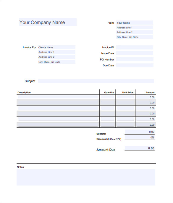 editable blank invoice estimate template in printable pdf format