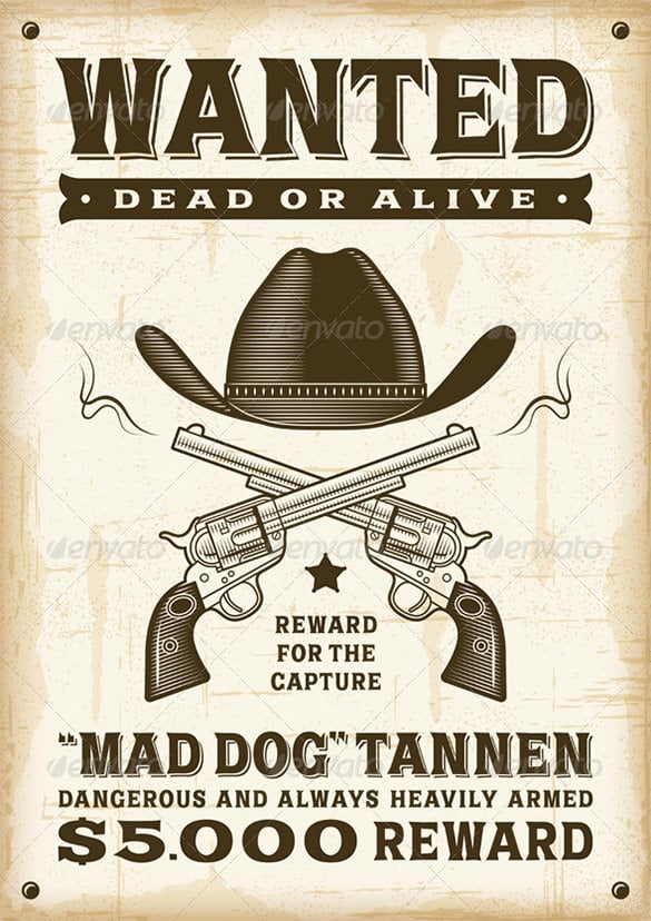 13+ Western Wanted Poster Free Printable, Word, PDF, PSD, Vector EPS