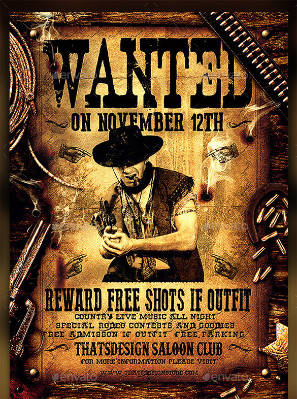 wanted western party poster psd template download