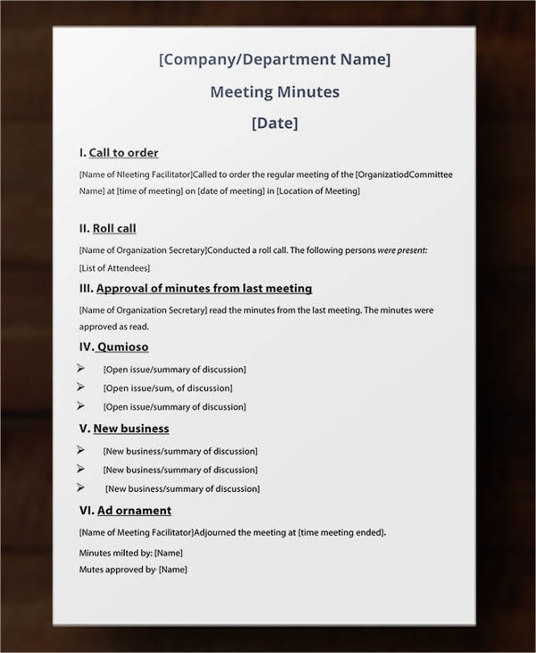 how to write up business meeting minutes