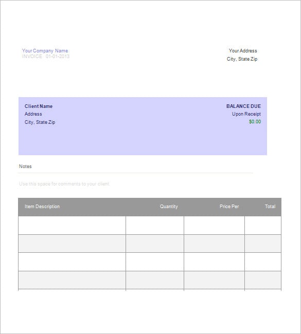 free billing invoice template word