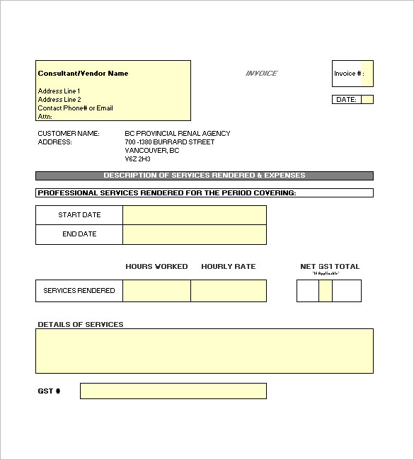 contractor invoice template excel