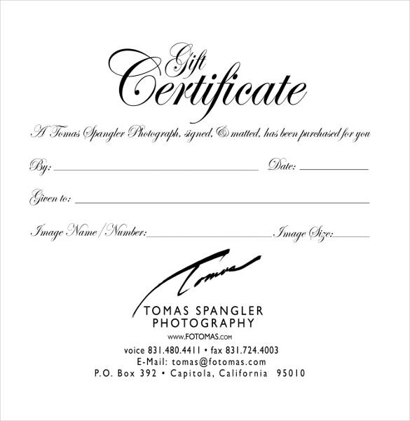 photography gift certificate