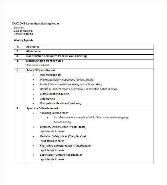 daily agenda template word