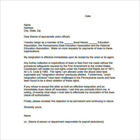 Professional Letter Of Resignation Examples from images.template.net