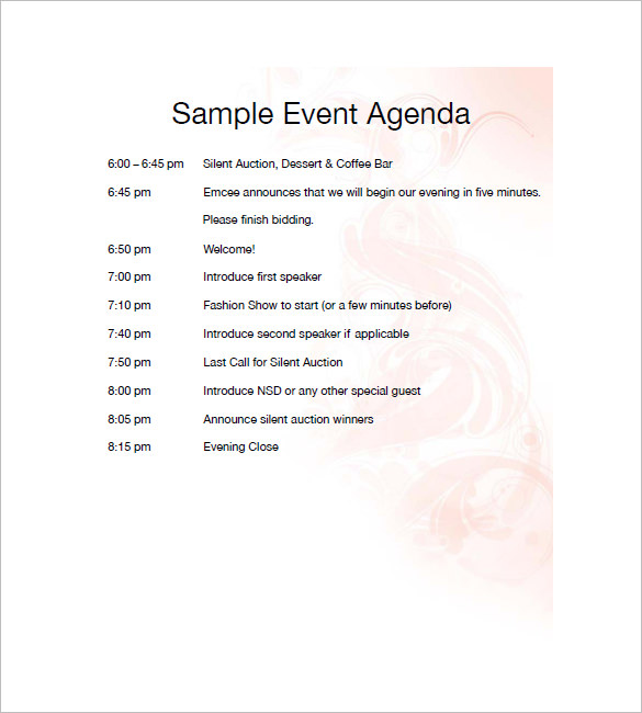 Event Program Agenda Template Word