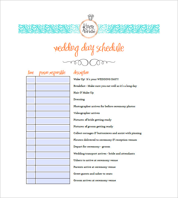 wedding event agenda template