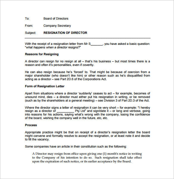 director resignation letter example pdf free download
