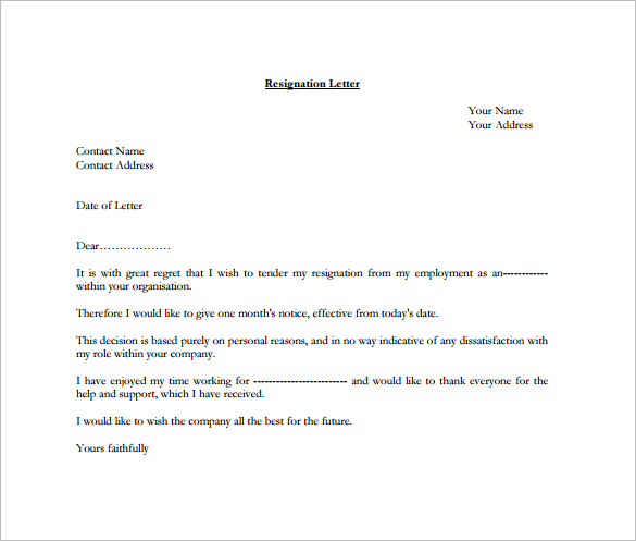 Free Printable Short Notice Resignation Letter Templates [PDF, Word]