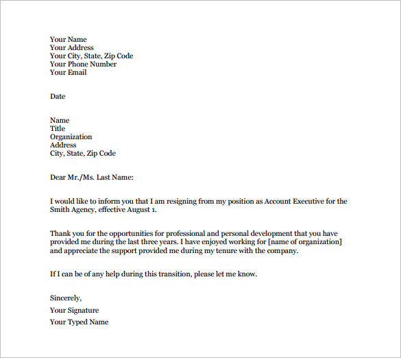 Professional Resignation Letter Templates - 14+ Word, Excel, PDF Format ...