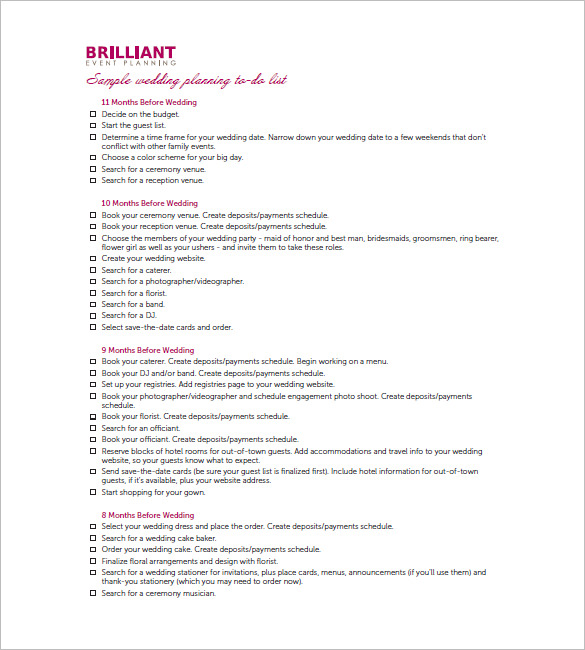 9+ Wedding Agenda Templates Free Sample, Example, Format Download