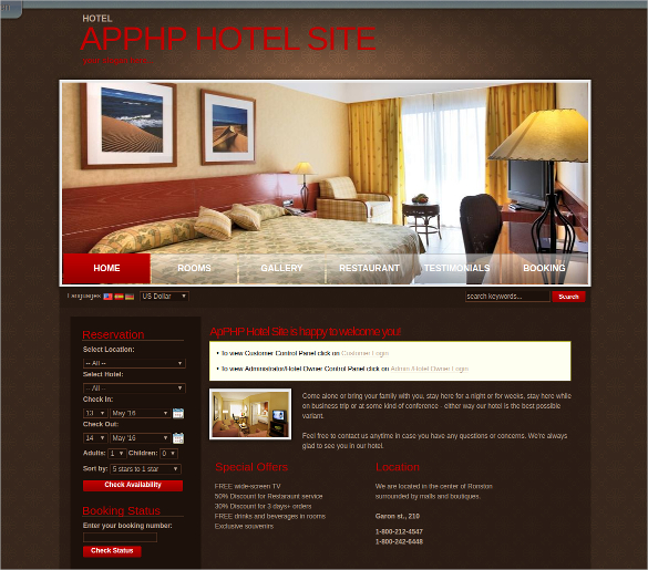 professional hotel site php template