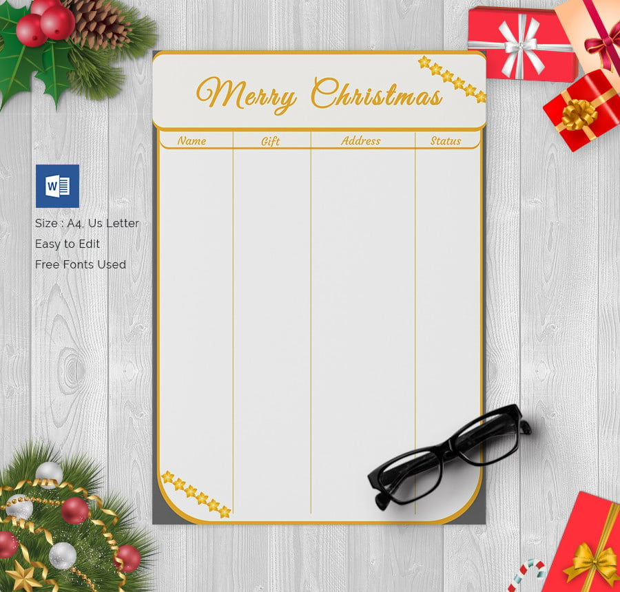 27+ Christmas Gift List Templates Free Printable Word
