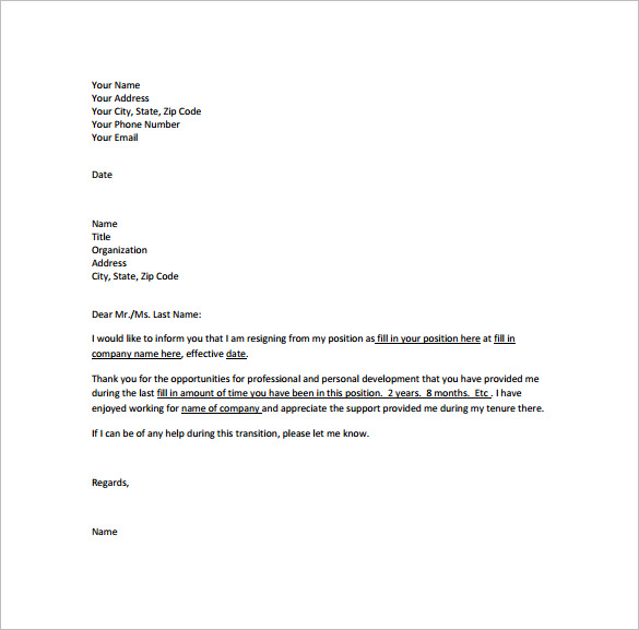 Professional Resignation Letter Templates - 14+ Word, Excel, PDF Format ...