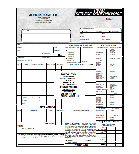 hvac invoice template  7 free word excel pdf format