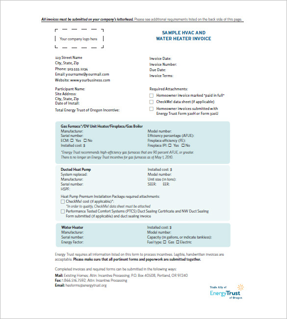 HVAC Invoice Template 7+ Free Word, Excel, PDF Format Download