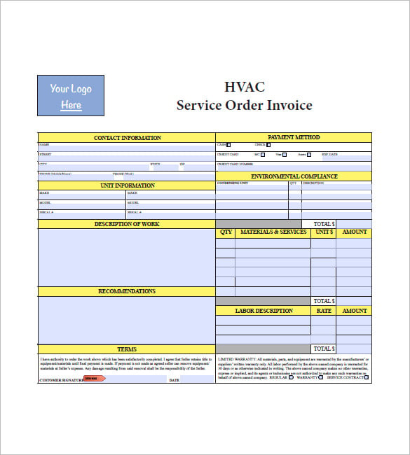 sample service order invoice for hvac