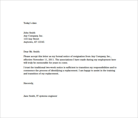 8+ Two Weeks Notice Resignation Letter Templates - PDF, Google Docs, MS ...