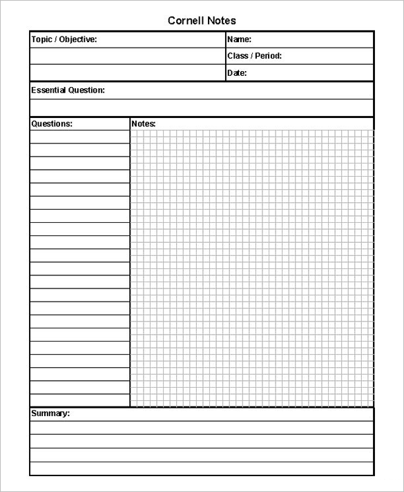 Cornell Notes Template 29+ Word, PDF Format Download