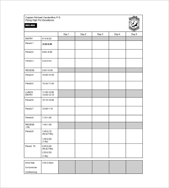 sample calender agenda planner template