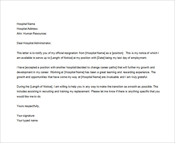 formal nursing resignation letter word free download