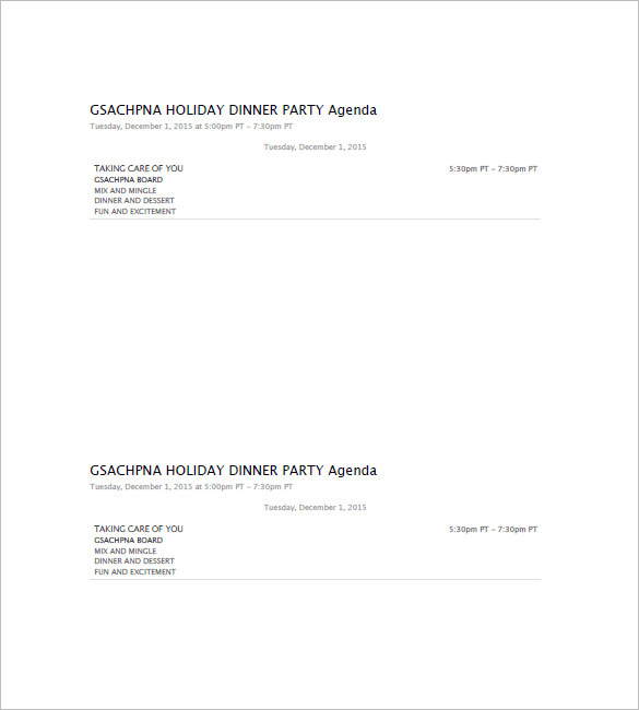 dinner party agenda template