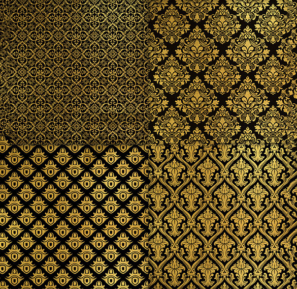 black and gold damask seamless patterns