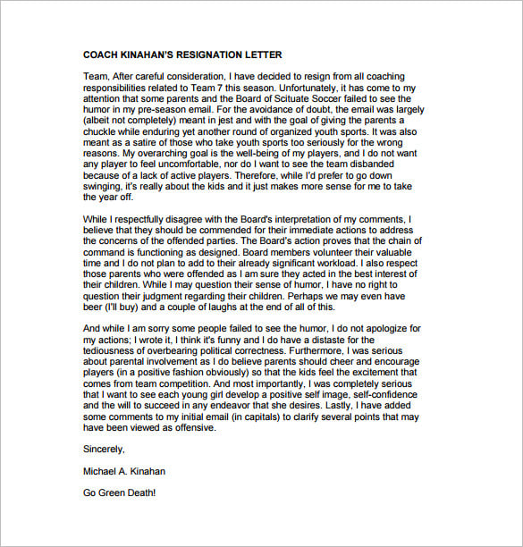 free funny resignation letter to co workers