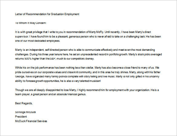 Personal Reference Letter For Graduate School