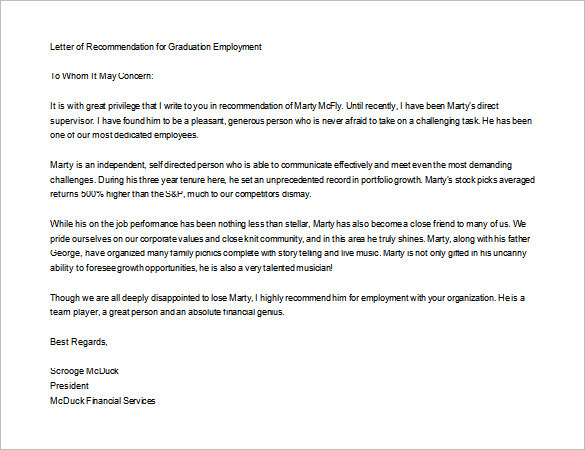 Letter of Recommendation for Graduate School - 10+ Free ...