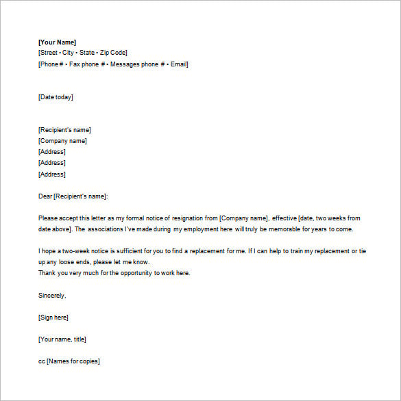 employee email resignation letter word free download