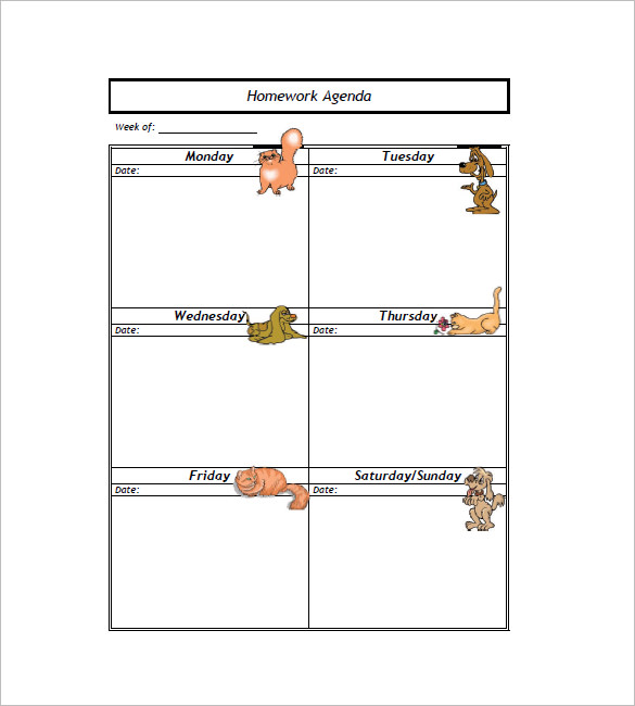 Five Day Homework Planner 