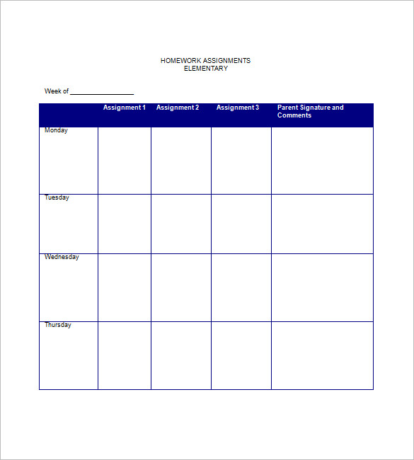 Five Day Homework Planner 