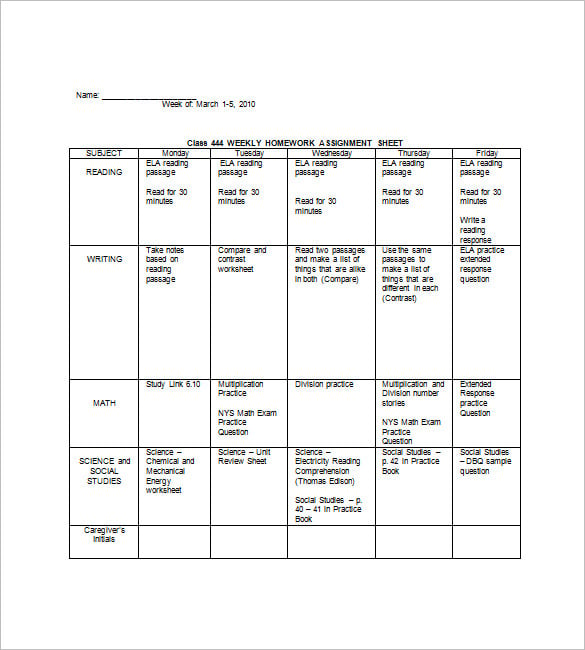 Homework Agenda Template 8+ Free Word, Excel, PDF Format Download
