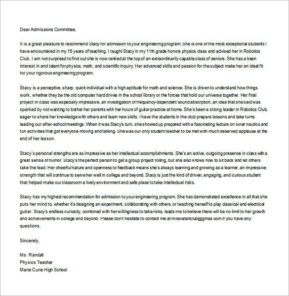 10 Personal Letter Of Recommendation Free Sample Example Format