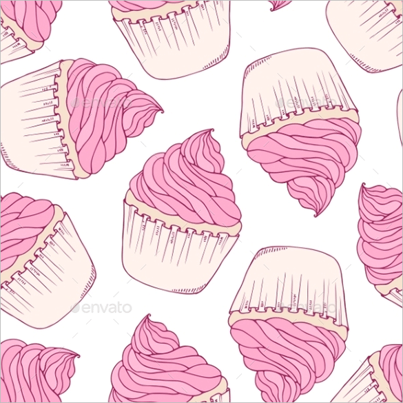 hand drawn cupcake seamless pattern