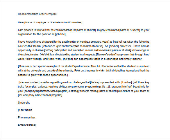 Letter of Recommendation for Teacher – 12+ Free Word, Excel, PDF Format ...