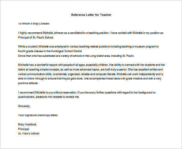 Letter of Recommendation for Teacher – 12+ Free Word, Excel, PDF Format ...