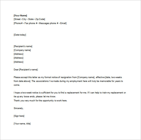 Notice Of Resignation Letter Template 20 Free Word Excel Pdf