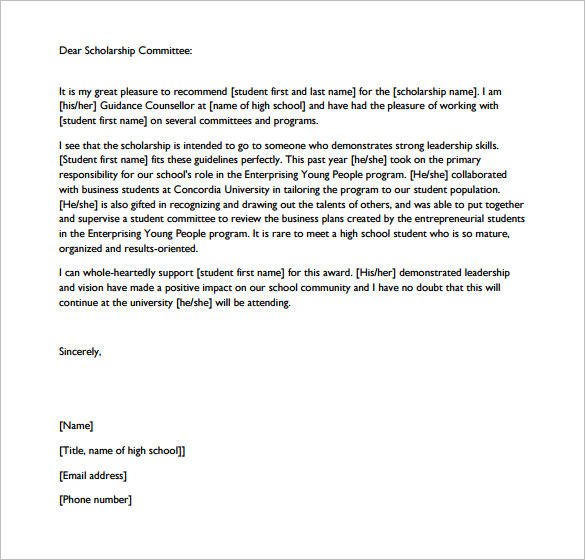 letter of recommendation for scholarship from teacher pdf format