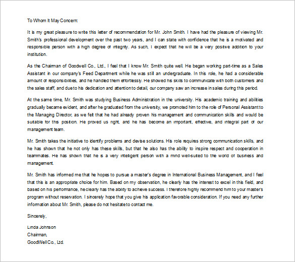 Letter of Recommendation for Employment 9  Free Word Excel PDF