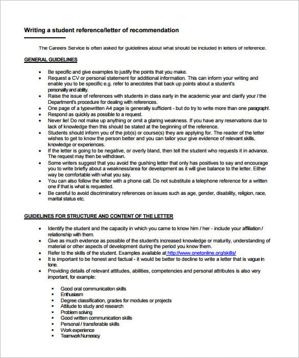 letter of recommendation for employment for student pdf format