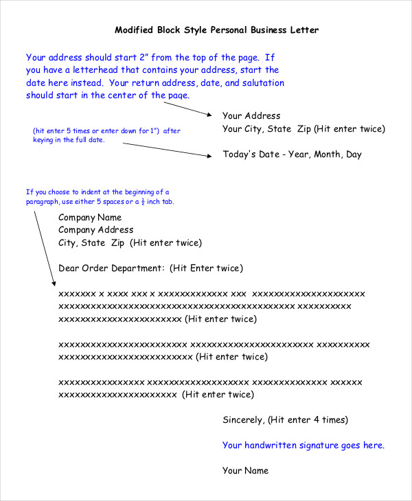 personal business modified block format letter