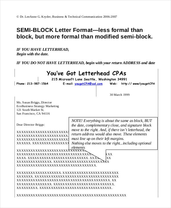 semi block format letter